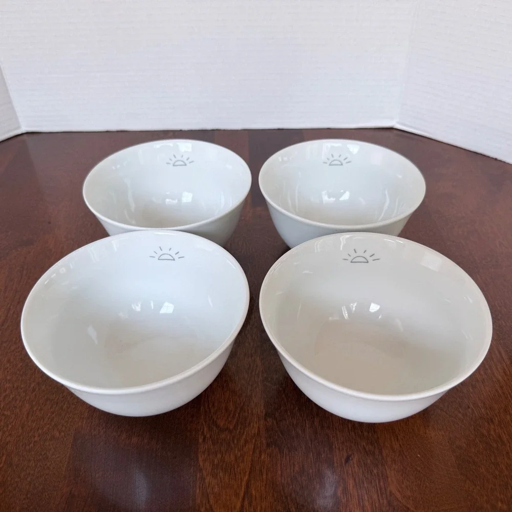 Crate & Barrel Kahla Bowls 4pc White Germany Excellent Sun Graphic 5.25in
